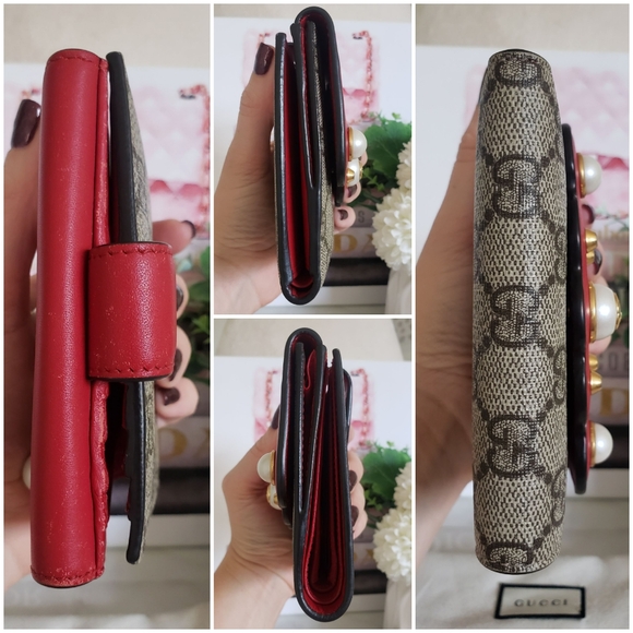 Authentic Pre-owned Gucci Peony Pearl Studded Compact Flap Wallet - Picture 11 of 16